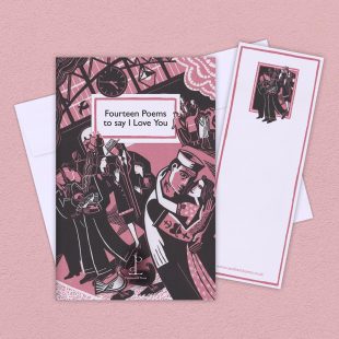 View ‘Fourteen Poems to say I Love You’ group shot Group image of the Fourteen Poems to say I Love You poetry pamphlet on a decorative background