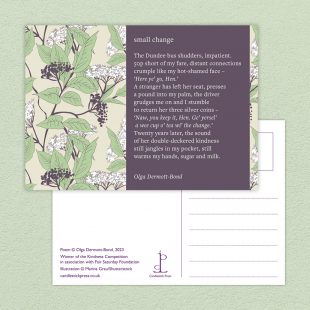 Postcard included with the Ten Poems of Kindness: Volume One poetry pamphlet on a decorative background