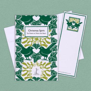 View ‘Christmas Spirit: Ten Poems to Warm the Heart’ group shot Group image of the Christmas Spirit: Ten Poems to Warm the Heart poetry pamphlet on a decorative background