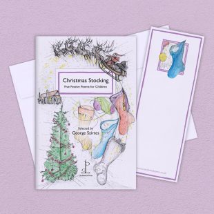 View ‘Christmas Stocking: Five Festive Poems for Children’ group shot Group image of the Christmas Stocking: Five Festive Poems for Children poetry pamphlet on a decorative background