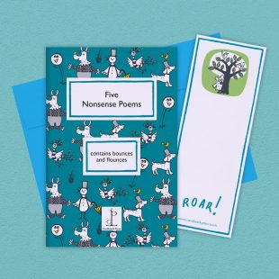 View ‘Five Nonsense Poems’ group shot Group image of the Five Nonsense Poems poetry pamphlet on a decorative background