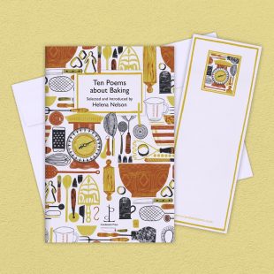 Group image of the Ten Poems about Baking poetry pamphlet on a decorative background