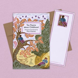 View ‘Ten Poems about Childhood’ group shot Group image of the Ten Poems about Childhood poetry pamphlet on a decorative background