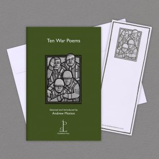 View ‘Ten War Poems’ group shot Group image of the Ten War Poems poetry pamphlet on a decorative background