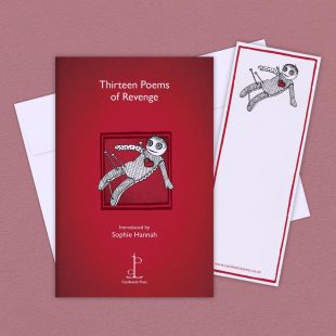 View ‘Thirteen Poems of Revenge’ group shot Group image of the Thirteen Poems of Revenge poetry pamphlet on a decorative background