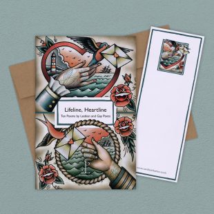 View ‘Lifeline, Heartline: Ten Poems by Lesbian and Gay Poets’ group shot Group image of the Lifeline, Heartline: Ten Poems by Lesbian and Gay Poets poetry pamphlet on a decorative background