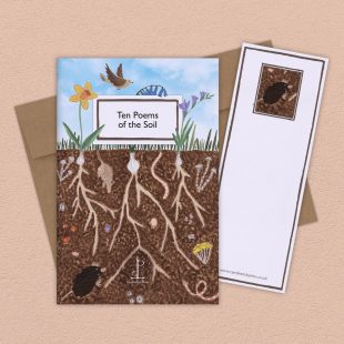 View ‘Ten Poems of the Soil’ group shot Group image of the Ten Poems of the Soil poetry pamphlet on a decorative background