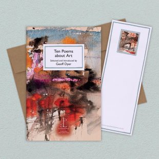 View ‘Ten Poems about Art’ group shot Group image of the Ten Poems about Art poetry pamphlet on a decorative background