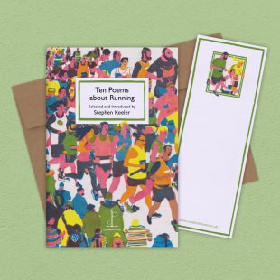 Group image of the Ten Poems about Running poetry pamphlet on a decorative background