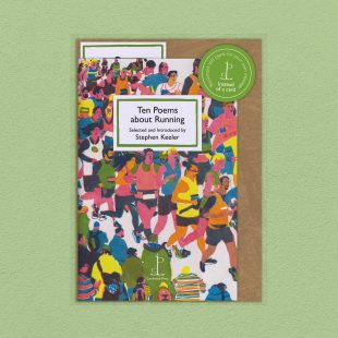 Pack image of the Ten Poems about Running poetry pamphlet on a decorative background