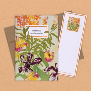 View ‘Almanac: Twelve Poems for 2025’ group shot Group image of the Almanac: Twelve Poems for 2025 poetry pamphlet on a decorative background