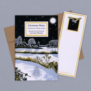 View ‘Christmas Music: Ten Poems of Comfort and Joy’ group shot Group image of the Christmas Music: Ten Poems of Comfort and Joy poetry pamphlet on a decorative background