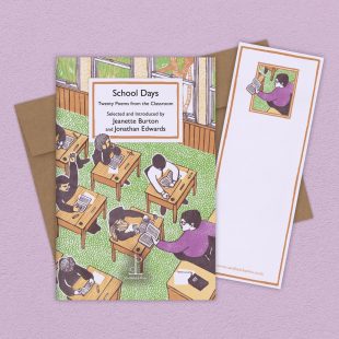 View ‘School Days: Twenty Poems from the Classroom’ group shot Group image of the School Days: Twenty Poems from the Classroom poetry pamphlet on a decorative background